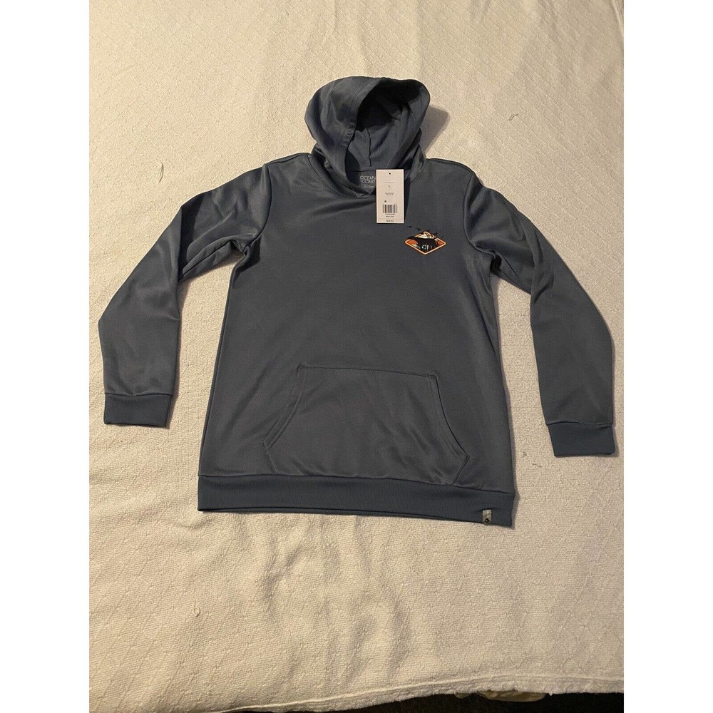 Ocean + Coast Mens Size L Bison Blue Hunting Scene Pullover Hoodie NWT